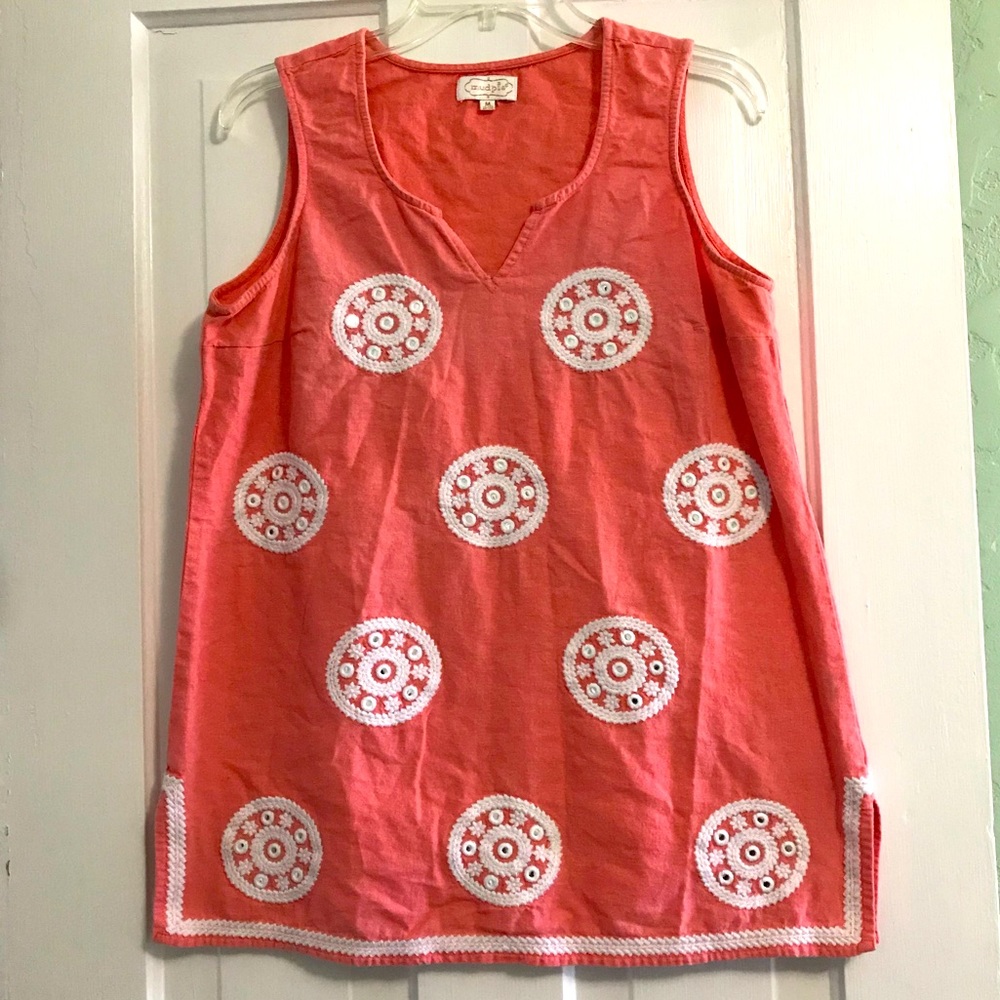 Muddied coral cotton tank tunic top embroidered hippie boho linen optic summer